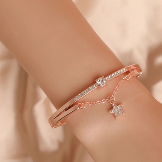 Reloj analógico de cuarzo con correa de acero inoxidable para mujer y brazalete de diamantes de aleación (5)