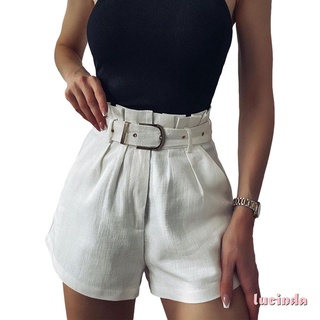 ❥Bt❂Mujer verano suelto pantalones cortos con cintura moda Color sólido cintura alta Casual pantalones cortos