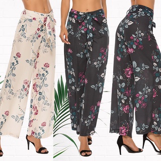 Women's Fashion Wide Leg Floral Printed Pants Lady Loose High Waist Trousers