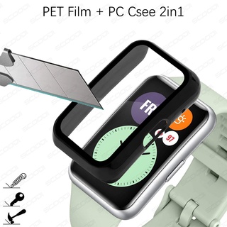 2 En 1 Película De Vidrio Templado + PC Caso Duro Para Huawei Watch Fit Protector De Pantalla Cubierta