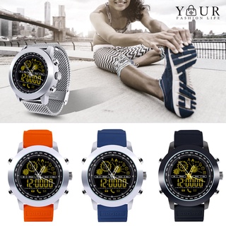 dx18 retroiluminación impermeable redondo analógico podómetro bluetooth smart watch pulsera (2)