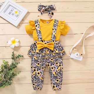 [EFE] conjunto de trajes para bebé niña sólido mameluco+estampado Floral (5)
