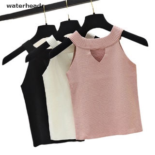 (waterheadr) mujeres de punto tank tops sólido camisola halter cuello chaleco de punto crop top cami slim en venta