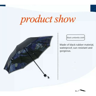oferta especial van gogh pintura al óleo soleada paraguas negro pegamento anti ultravioleta sol paraguas (3)