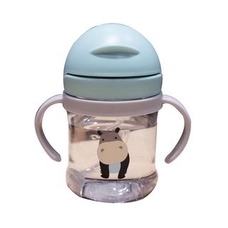 [yiyi] Botella de agua para bebé, tazas de aprendizaje de dibujos animados, taza de paja con copa de Sippy graduada, anti-ahogo, mango infantil, botella de agua, anti-ahogo, bola de gravedad, pipeta (8)