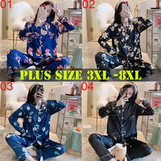 3xl-8xl mujeres más el tamaño de pijamas de seda satén manga larga cómodo ropa de dormir sobre el tamaño suelto pijamas traje de ropa de hogar