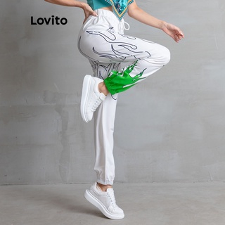 Lovito Sporty Fire Print pantalones con cordón L05037 (verde) (5)