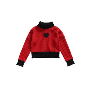 ✨Vp✣Unisex niños amor corazón suéter, contraste Color suelto ajuste de manga larga mitad cuello alto jersey