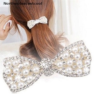 northvotescastcool moda mujeres niña cristal arco clip horquilla pasador perla accesorios para el cabello nvcc
