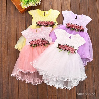 YL🔥Stock listo🔥Mybaby vestido de malla dulce sin mangas para bebé/vestido de princesa de flores 1-24M