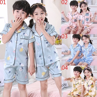Estilo niños bebé seda mancha pijama pijama niños ropa de dormir lindo manga corta niños niñas pijamas traje Baju Tidur