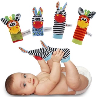 4Pcs Foot Finders & Wrist Rattles Set For Infants Cute Baby Wrist Rattles And Foot Finder Socks Early Educational Toys
