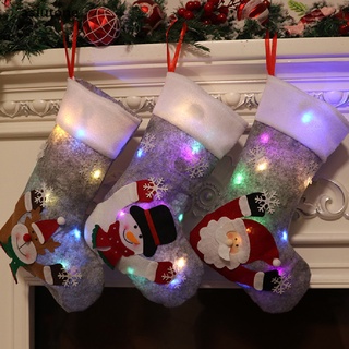 [asiutone] 2022 medias de navidad calcetines Led Light Up muñeco de nieve Santa alce oso caramelo bolsa primero