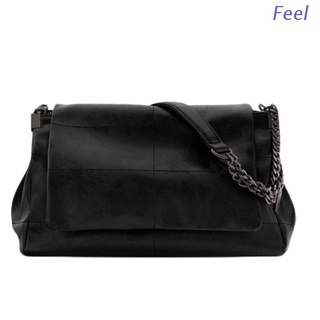 Feel mujer Vintage negro Rock estilo solapa solo bolso de hombro con correa de cadena de cuero sintético de lujo cremallera mensajero bolso Pack bolso