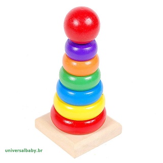 Niños bebé juguete de madera apilamiento anillo torre juguetes educativos arco iris apilar