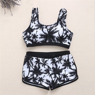 sexy mujeres crop tops cintura alta pantalones cortos florales bikini conjunto de playa trajes de baño traje de baño (2)