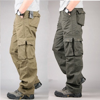 Los hombres pantalones de carga de algodón Casual pantalones largos nuevos Plus Multi bolsillo Pantalon Homme hombres moda militar táctico pantalones