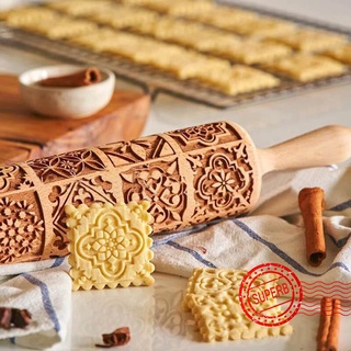 navidad alce impresión rodillo rodillo de madera en relieve cookie masa palo I6B8