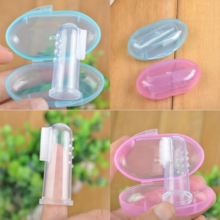 Dedo del bebé cepillo de dientes y caja de dientes para niños masaje claro suave silicona infantil cepillo de limpieza de goma cepillo de dientes para el cuidado del bebé