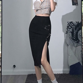 Europeo y americano negro diseño Pin adelgazamiento falda Retro chica caliente maquinando Slit vaina falda femenina