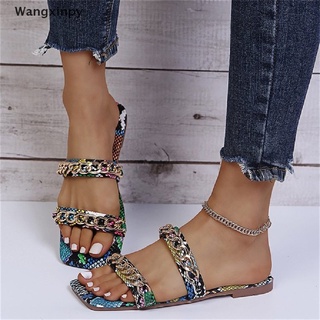 [wangxinpy] zapatillas de mujer verano mew metal cadena hebilla serpiente sandalias zapatos de mujer venta caliente