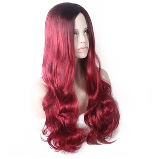 Las mujeres de la moda peluca de pelo sintético rojo pelucas largas onda rizado peluca libreffice
