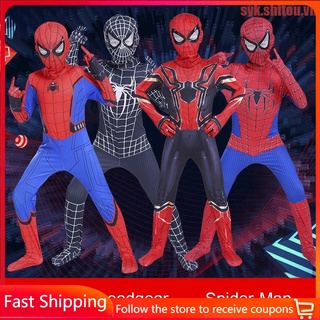 Spiderman lejos de casa disfraz cosplay Halloween cosplay para niños Marvel superhéroe cosplay Spider man/iron man niños Spiderman medias rendimiento disfraz de (1)