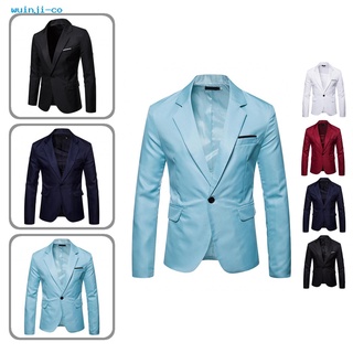 wuinji Streetwear Men Blazer Pure Color Pockets Suit Jacket Comfy for Office