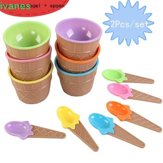 Ivanes platos 2 unids/Set vajilla recipientes de alimentos niños cuencos cucharas Set de helado cuencos cucharas/Multicolor
