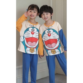 Los niños Pijamas Baju Tidur Kanak Kanak estilo japonés de manga larga ropa de sueño impreso O-cuello Pijamas ligero Unisex para niñas y niños grandes de algodón Nighty (6)