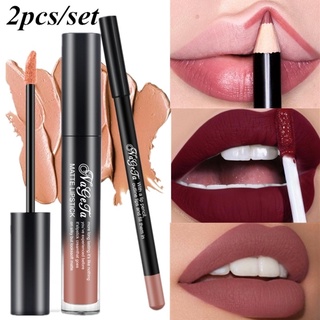 2 unids/set líquido mate lápiz labial labios maquillaje duradero impermeable mate brillo de labios rouge cosméticos kit de labios