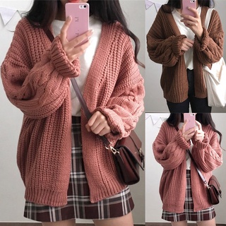 mujer suelta manga larga twist knit cardigan suéter moda color sólido abrigo (1)