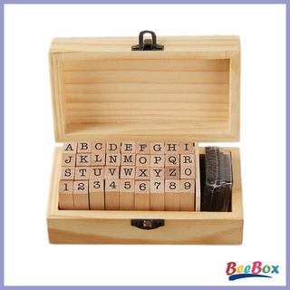 Beebox 36PCS goma letra sello alfabeto caja de madera SET letras verticales