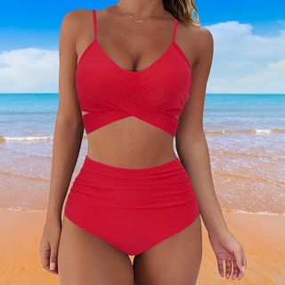 intoya alta cintura color sólido mujeres espagueti correa sujetador bragas bikini conjunto traje de baño de dos piezas conjunto
