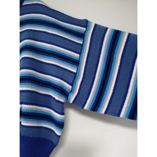 Clarissa-suéter a rayas azules y blancas para mujer, jersey de gran tamaño bordado con cuello falso, jerséis recortados, suéteres Harajuku (3)