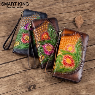 Smart King nueva moda RFID cremallera larga cartera monedero para las mujeres genuino cuero de vaca Retro bolso de embrague Multi-tarjeta posición bolsa de teléfono (1)
