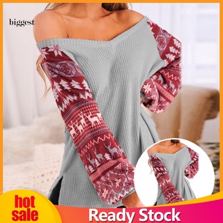Bgt dobladillo suelto otoño suéter caliente cuello V suelto navidad suéter suave para uso diario