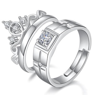 2 piezas nueva pareja anillo de compromiso joyería de moda boda regalo de cumpleaños corona anillo de apertura señoras hombres (5)