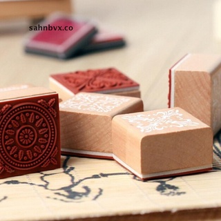 sah 6 sello de madera surtido sello de goma cuadrado de escritura a mano diy artesanía flor encaje. (1)