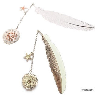 withakiss Metal Luminous Feather Angel Wings Bookmark Retro Moon Bookmark Fluorescent Big Five Stars Time Gem Exquisite Small Bookmarks