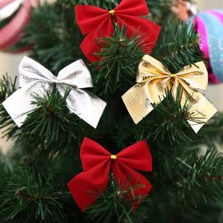 12 unids/set de navidad Color rojo plata oro arco para árbol de navidad adornos decoración del hogar decoraciones de navidad arco nudo (6)