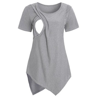 Mujeres maternidad manga corta dobladillo irregular enfermería camiseta Top para lactancia materna