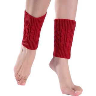 R-r mujeres Cable de invierno de punto calentadores de piernas calcetines de Color sólido giro trenzado ganchillo patrón corto bota puños cubierta Toppers (4)