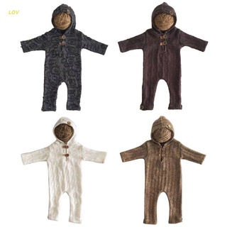 Lov nuevo traje De fotografía Props mameluco con gorro De Manga larga monos body mameluco hecho a mano ropa De malla para niños regalo