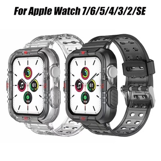 Transparente 2 en 1 caso + correa para Apple Watch 45mm 41mm 44mm 40mm 42mm 38mm caso para Apple iWatch Series 7/6/5/4/3/2/1 SE T500 X7 T5 T55 FT50 w26 w46 w56 reloj banda con funda cubierta