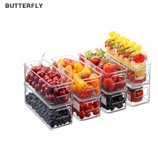 [mariposa] Cubos de almacenamiento de alimentos de plástico apilable organizador de refrigerador con asas