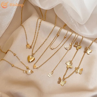 6 unids/Set Simple oro collar conjunto mariposa corazón perla gargantilla mujer moda joyería accesorios