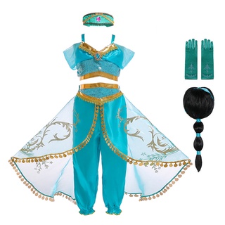 Navidad Halloween Fiesta Niñas Fantasía Aladdin Vestido De Jazmín Cosplay Disfraz Con Peluca Pelo Y Sombrero
