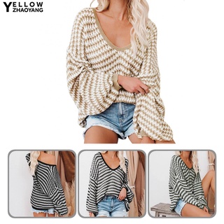 [YZY] 4 tamaños de las mujeres suéter de rayas de gran tamaño jersey Tops agradable a la piel para la fiesta