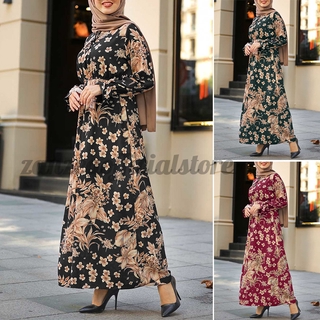 zanzea mujer puff manga floral estampado con cordones musulmán vestido largo